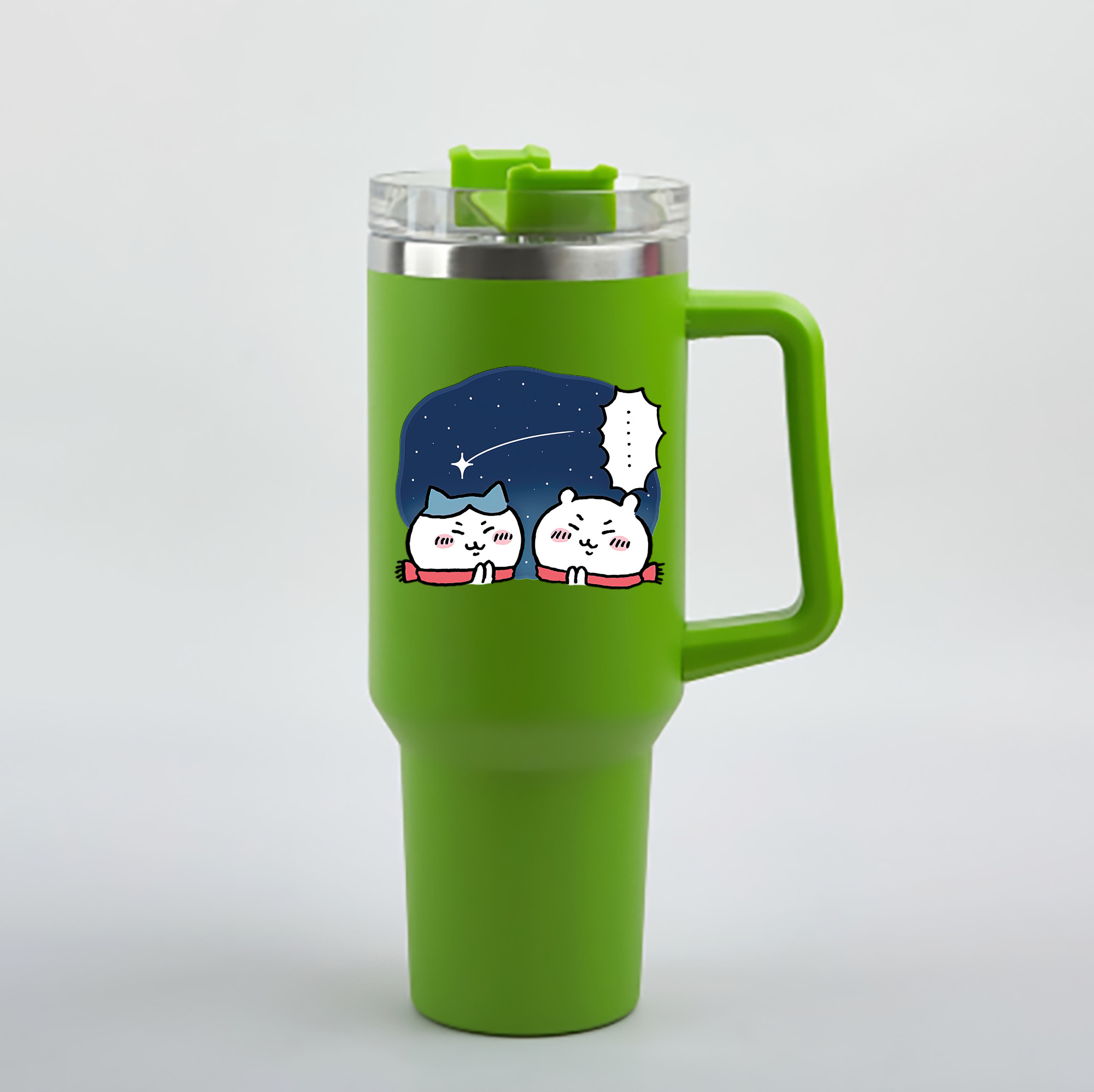 （画像用） ちいかわ ハチワレ Chii-kawa hachiware 1200mL車用タンブラー - クリスタルステッカー（プラスチックストロー付き）